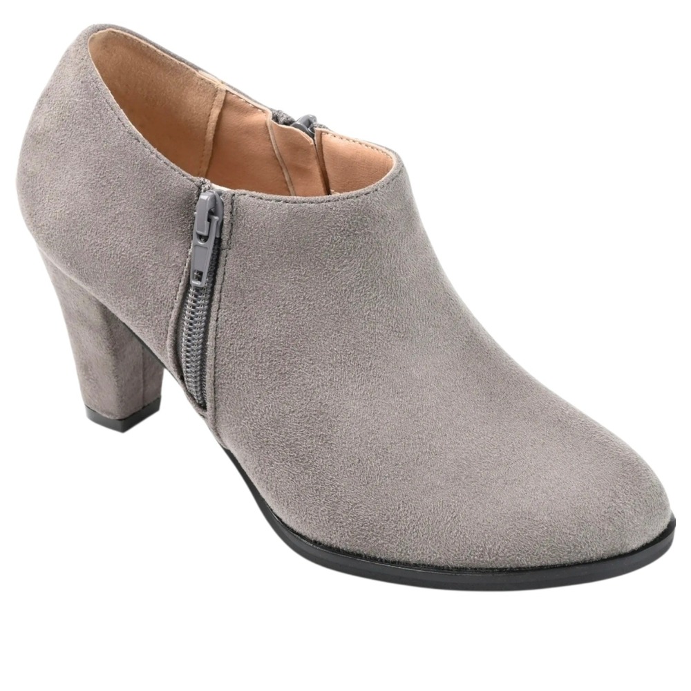 Journee Collection‎ Grey Faux Suede Heeled Ankle Bootie Women Size 9 Zip NIB